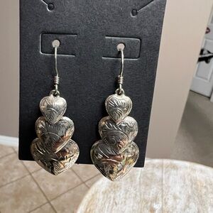 ❤️ Vintage Sterling Silver Triple Heart Pierced Earrings